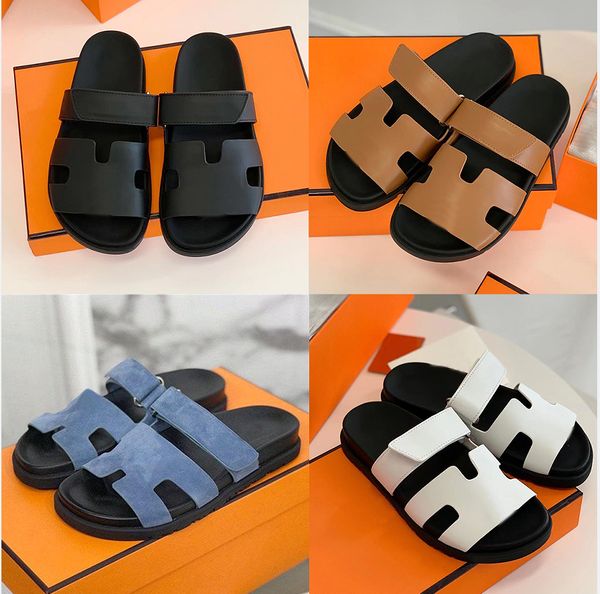

slippers designer chypre sandal men women sandals classic beach flat slipper leather slides summer ladies flip flops, Black