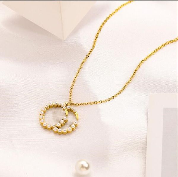 

never fade 18k gold plated luxury brand designer pendant necklace simple stainless steel double letter g necklace pendant necklace wedding c, Silver