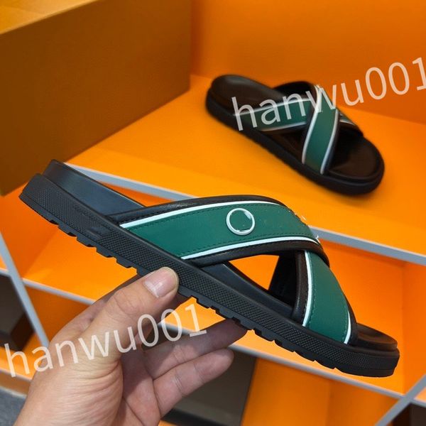 

2023 quality designer men's luxury slippers platform leisure summer wide flat beach sandals, Black