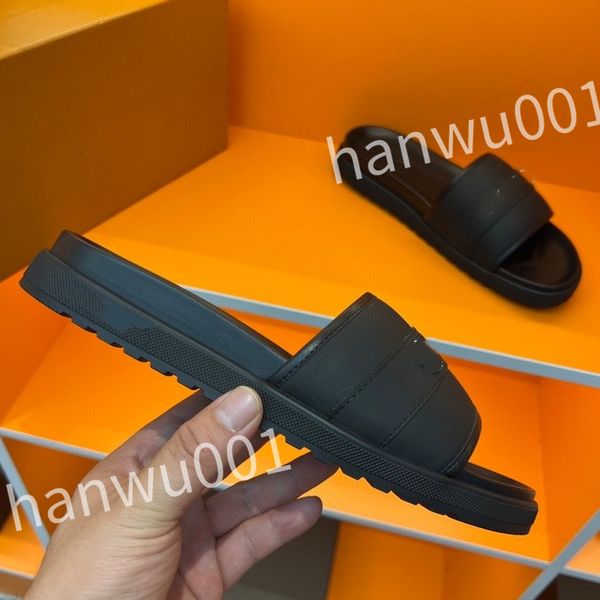 

quality designer men's luxury slippers platform leisure summer wide flat beach sandals, Black