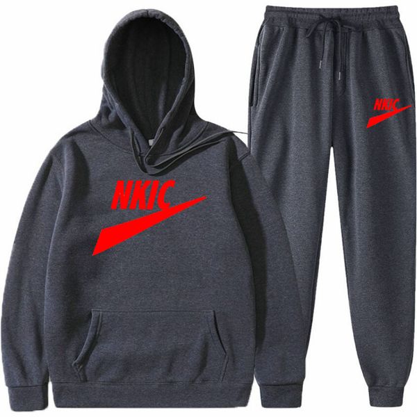 

men autumn and winter fashion brand men tracksuit new men's hoodies sweatpants two piece suit hooded casual sets male clothes, Gray