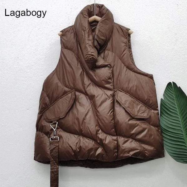 

vests lagabogy new autumn winter women short white duck down vest female loose warm coat windproof zipper waistcoat brown sleeveless, Black;white