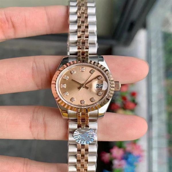 

2021 fashion 28mm date womens watch rose gold stainless steel bracelet mechanical automatic watches ladies dress wris200q, Slivery;brown