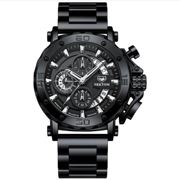 

nektom 316l stainless steel quality dial and strap mens watch hollow mystery luminous quartz watches accurate travel time wristwat258m, Slivery;brown