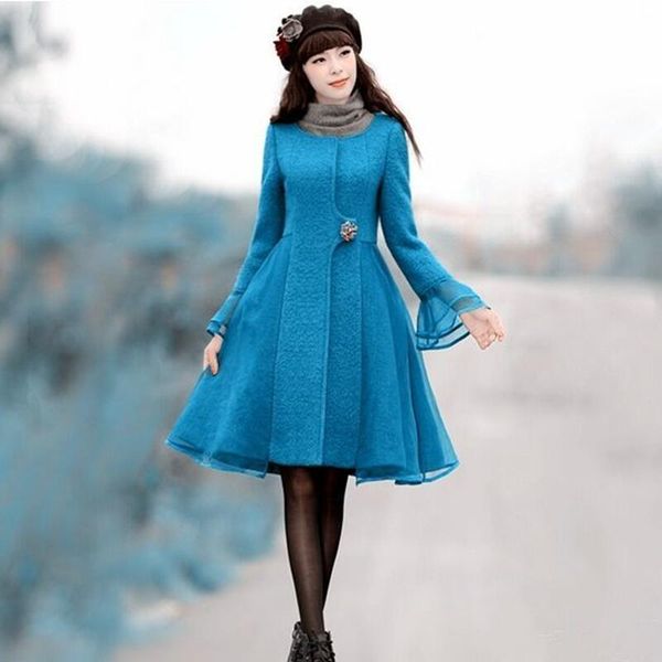 

fur autumn and winter woolen coat women clothing new 2022 woolen jacket women long slim thick warm coats female jackets blue, Black