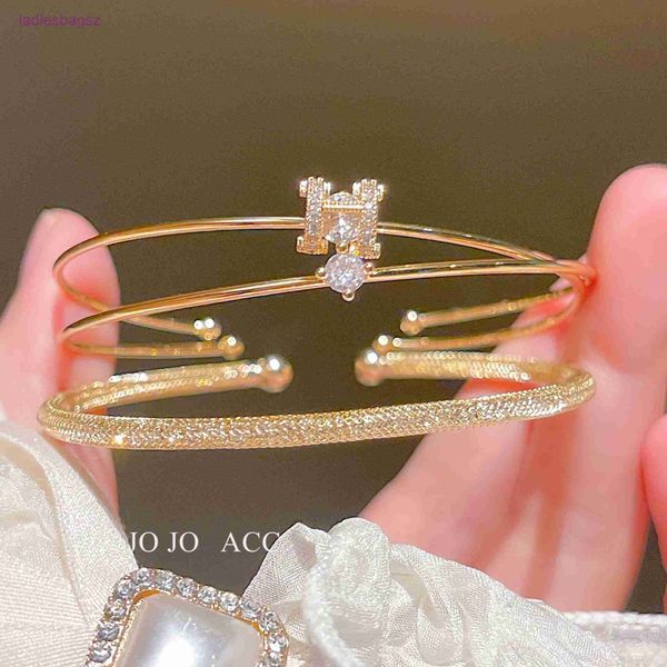 

original edition hermss three piece set of letter h bracelet ins style micro inlaid gold plated zircon temperament female sweet jewelry has, Black