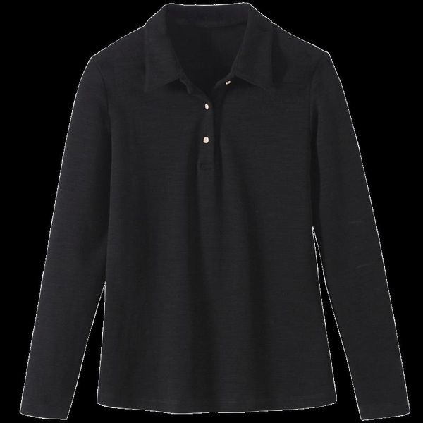 

polos 2022 autumn and winter new longsleeved fashion ladies simple cotton lapel slim shirt polo solid color versatile bottoming shirt, White