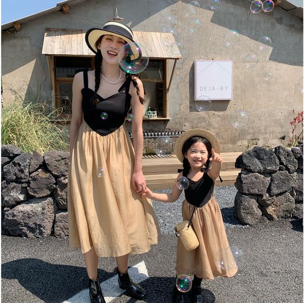 

family matching outfits summer fashion chiffon family heart patchwork slip matching dresses mom and daughter french retro style princess dre, Blue