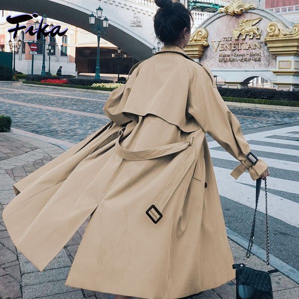

women's trench coats loose retros double breasted black khaki windbreaker women autumn fashion design vintage tunic sashes casual long, Tan;black