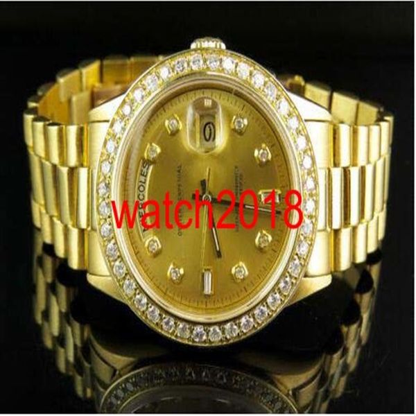 

luxury wristwatch 18k mens yellow gold presidential day-date 41mm diamond watch automatic mens watch men's watches qualit293z, Slivery;brown