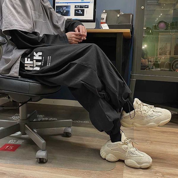 

men's pants m5xl plus size harem pants for men korean fashion trends side letter print streetwear bottoms teenage casual joggers sweatp, Black