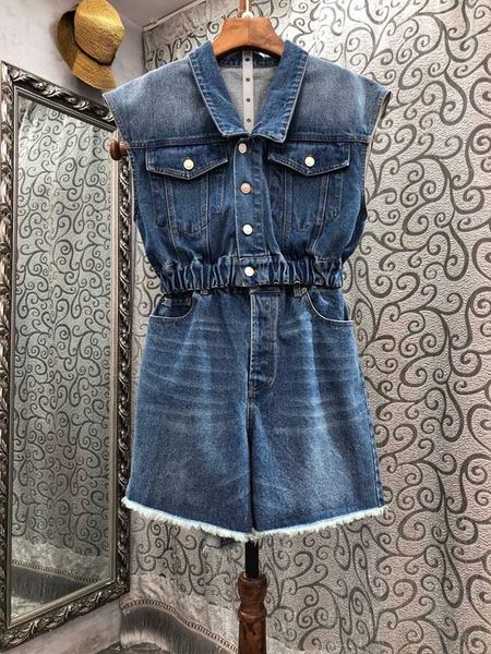 

dress 2022 new women fashion suit sleeveless short denim + high waist shorts casual suit 720, White