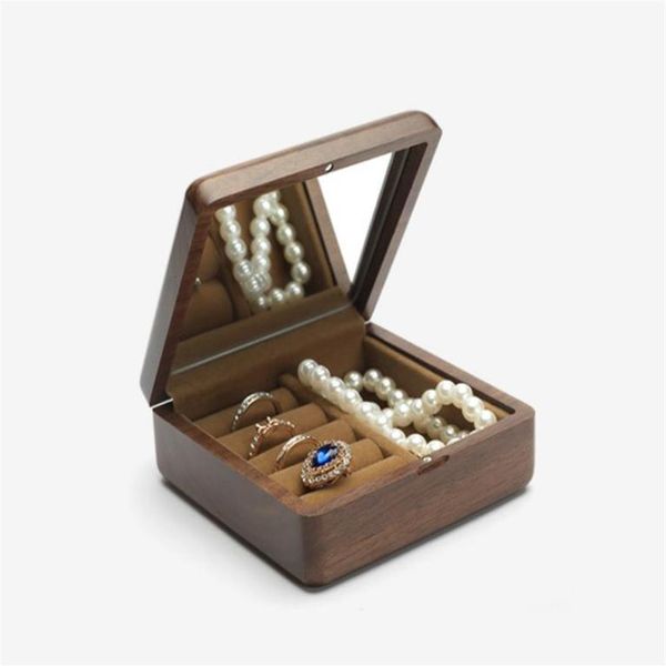 

jewelry case bag solid wooden hard box fashion accessories earrings studs rings necklace keeper holder 2 shape rectangular & squar260j