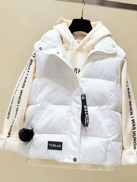 

vests 2022 new autumn winter solid loose vest women down cotton vest female warm sleeveless short coat jacket windproof warm waistcoat, Black;white