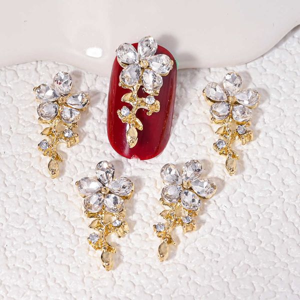 

nail art decorations 10pcs alloy crystal nail art charms luxury diamond flowers tassel 3d metal nails rhinestone decorations diy manicure ac, Silver;gold