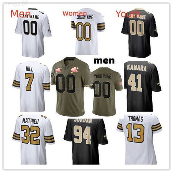 

football jerseys new orleans''saints''2 jameis winston 41 alvin kamara 12 chris olave 32 tyrann mathieu 7 taysom hill 23, Black;red