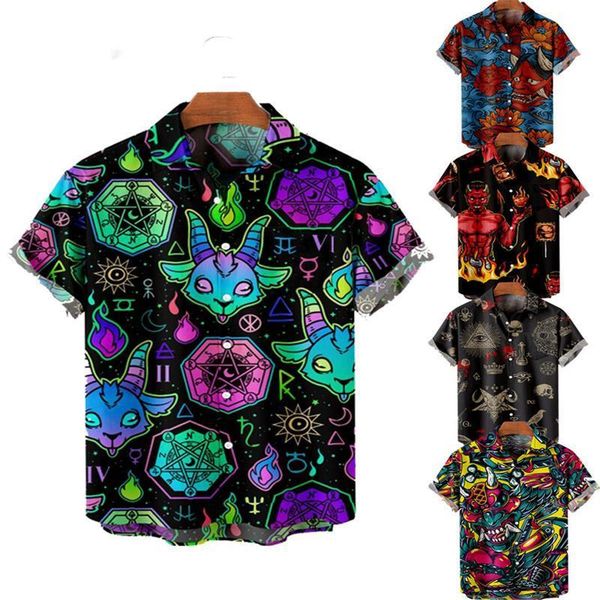 

men's casual shirts y2k hombre devil print short sleeve street hawaiian beach vintage harajuku 230421, White;black