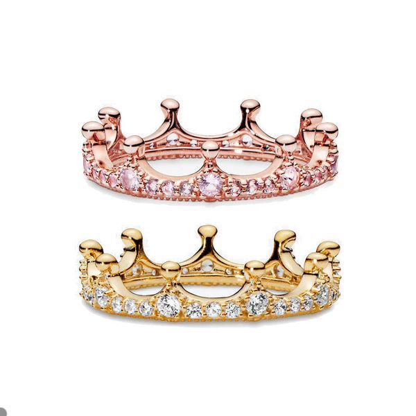 

sparkling gold plated crown ring for pandora 925 sterling silver wedding designer rings jewelry for women girlfriend gift engagement love ri, Slivery;golden