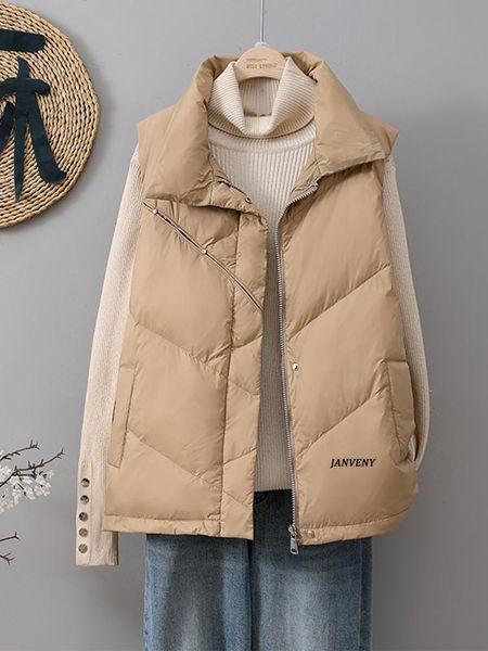 

vests 2022 autumn winter new lightweight puffer vest women short sleeveless rivets loose fit casual basic white duck down waistcoat, Black;white