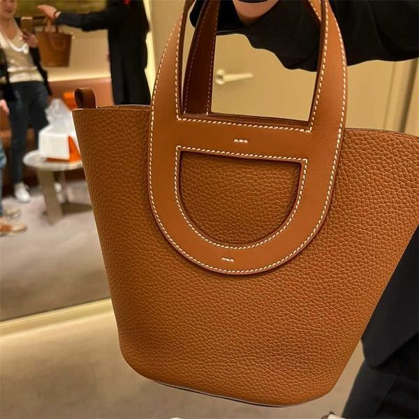 

herms totes fashion bags drawstring new premium pig nose vegetable basket layer cowhide commuter bucket bag handheld one shoulder genuine le