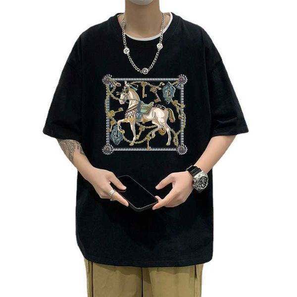 

chaopai t-shirt men's 2023 new short sleeve summer clothes cotton loose white body half underlay shirt, White;black