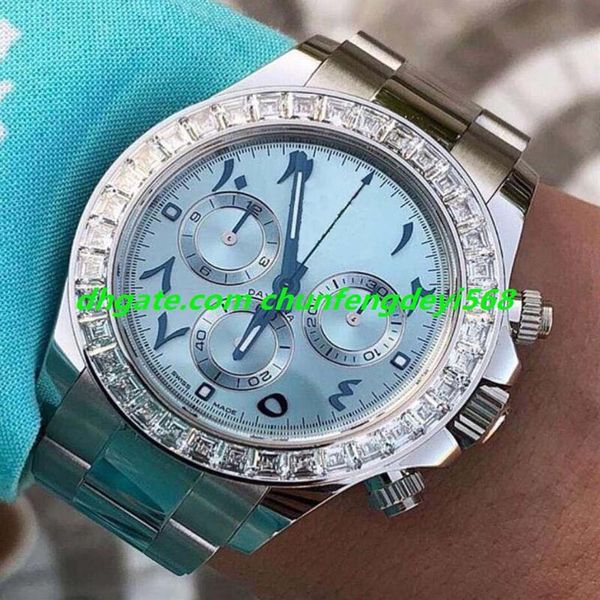 

luxury watch diamond bezel 40mm ice blue arabic rare dial stainless steel bracelet automatic fashion men's watch wristwatch327b, Slivery;brown