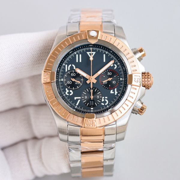 

chronograph men watches 45mm automatic mechanical movement watch round bezel fashion business wristwatches montre de luxe watch for men, Slivery;brown