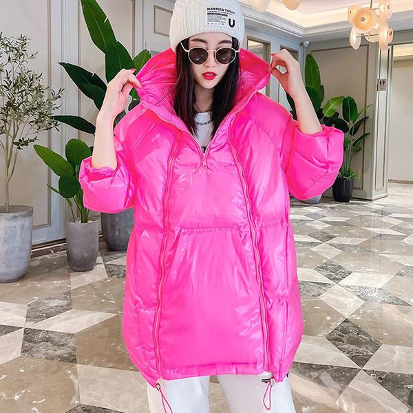 

leather winter multizipper hooded pullover lightweight cotton padded coat women green/blue/pink/black/white casual female cotton parkas