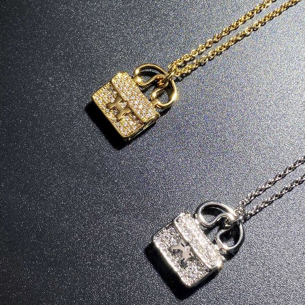 

designer2022 herms kangkang bag necklace female minority design sense inlaid small lock pendant temperament clavicle chain, Black