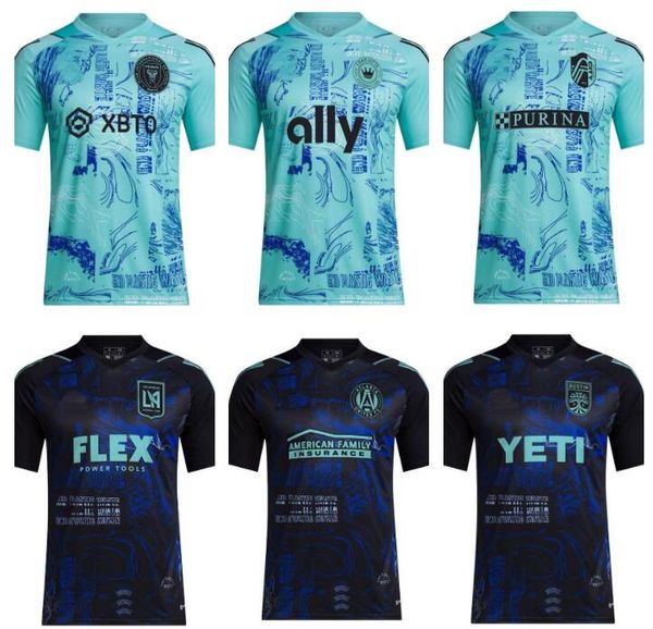 

23 24 mls atlanta united soccer jerseys one planet earth day parley special edition 2023 2024 austin la galaxy charlotte lafc inter st.  ou, Black;yellow