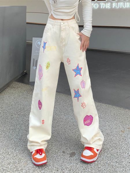 

women's jeans houzhou japanese y2k jeans women harajuku anime cute wide leg denim pants baggy pink kawaii trousers hippie streetwear fe, Blue