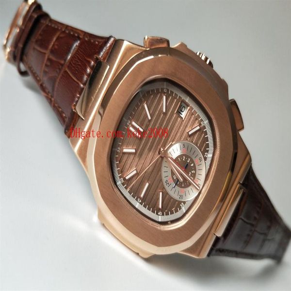 

luxury watch leather bands 40 5mm nautilus 5711 1r-001 18k rose gold asia mechanical transparent automatic mens watch307u, Slivery;brown