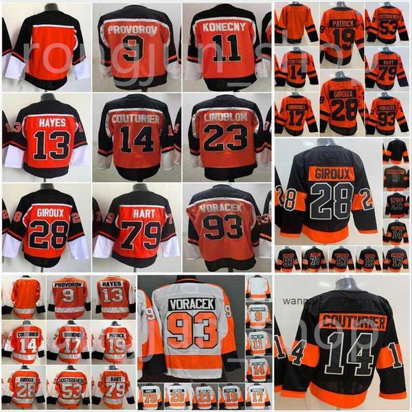 

philadelphia hockey jersey 28 claude giroux 9 ivan provorov 11 travis konecny 13 kevin hayes 14 sean couturier 23 oskar lindblom 79 carter, Black;red