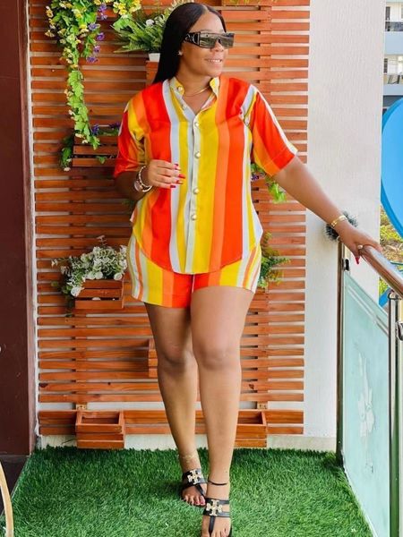 

women's two piece pants 2 pieces set summer autumn fashion women set female stripe print short sleeve shirt and elastic waist shorts s, White