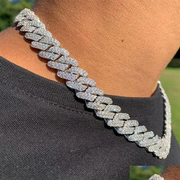 

chains designer necklace 14mm iced cuban link mens gold chain prong 14k white plated 2 row diamond cubic zirconia jewelry dhgirlss219d, Silver
