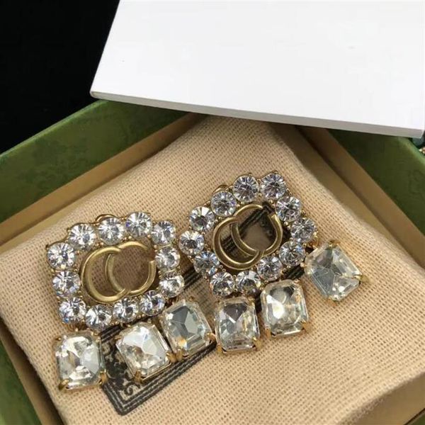 

fashion luxury brand dangle earrings stud diamond crystal pendant personality ladies wedding party designer jewelry aretes orecchi2737, Golden;silver