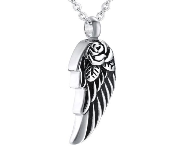 

angel wing with rose cremation urn pendant necklace stainless steel ash pendant memorial keepsake cremation jewelry4780654, Silver