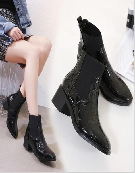 

autumn and winter new boots crocodile leather women039s boots boots thick with martin boots7535447, Black