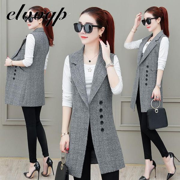 

vests fashion long plaid vest women's sleeveless blazer spring autumn women elegant office work suit vest female waistcoat, Black;white