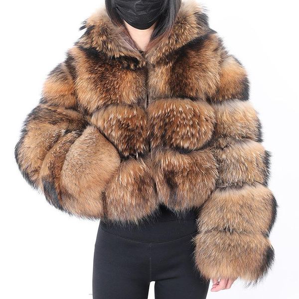 

fur maomaokong 2022 natural real raccoon fur jackets hooded coat super women's winter fashion luxury large size female clothing, Black