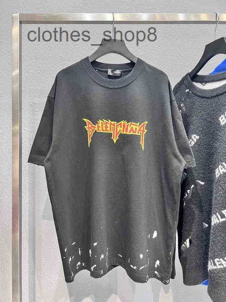 

balenciga t shirt version b family high 2022 water wash ink jet paris worn out fixed weave dye print short sleeve loose men's women&#03, White;black