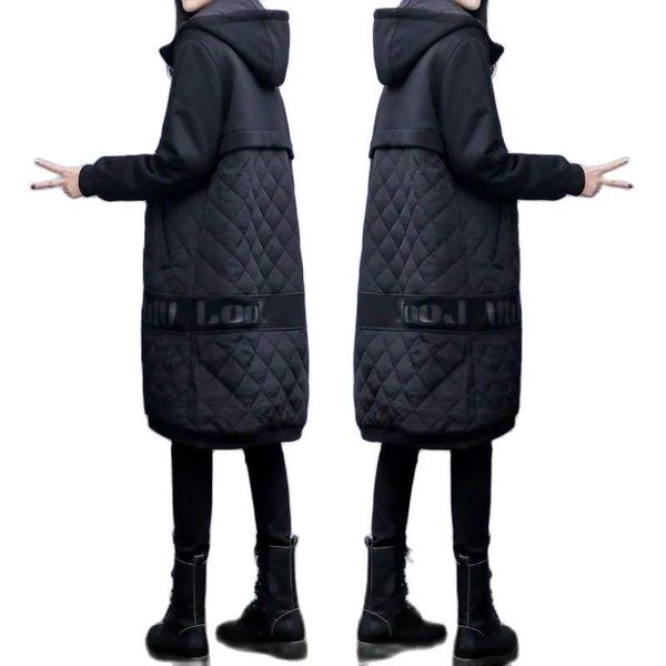 

leather women midlength cotton jacket 2022 new female black parka loose casual padded jacket autumn winter cotton clothes coat a829