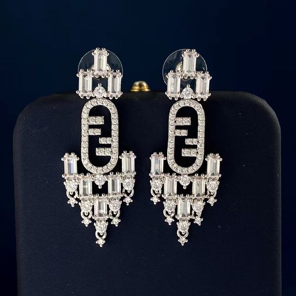 

double pearl earrings full of diamond alphabets luxury designer earrings, Golden