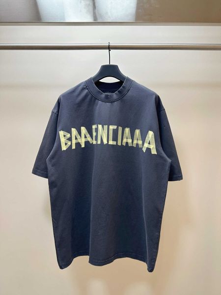 

high edition paris 23 spring/summer new yellow tape bandage print wash old worn b home correct short sleeve t-shirt, White;black