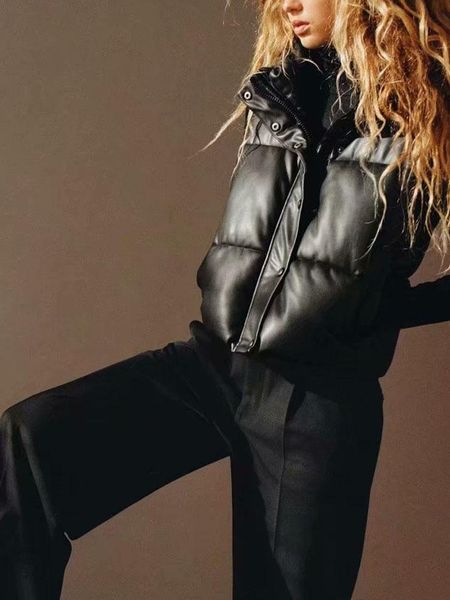 

vests autumn and winter new fashion allmatch casual leather texture effect jacket coat cotton vest, Black;white