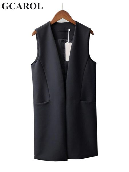 

vests gcarol women v neck suit vest elegant fashion sashes waistcoat loose open stitch spring summer double breasted office vest coat, Black;white