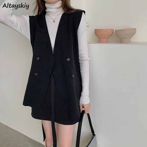 

vests vest women elegant fashion sleeveless double breasted vneck mature casual cozy feminine simple temperament outerwear female new, Black;white