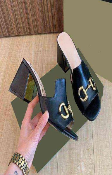 

2022 designer sandals women horsebit sandal retro block heel high heels square tueoh2379033, Black