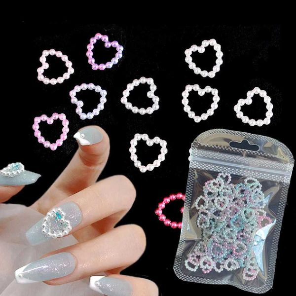 

nail art decorations 100pcs white pearl hollow heart nail art charms 3d white 1212mm diy nail korean design sticker pearls for nail art deco, Silver;gold