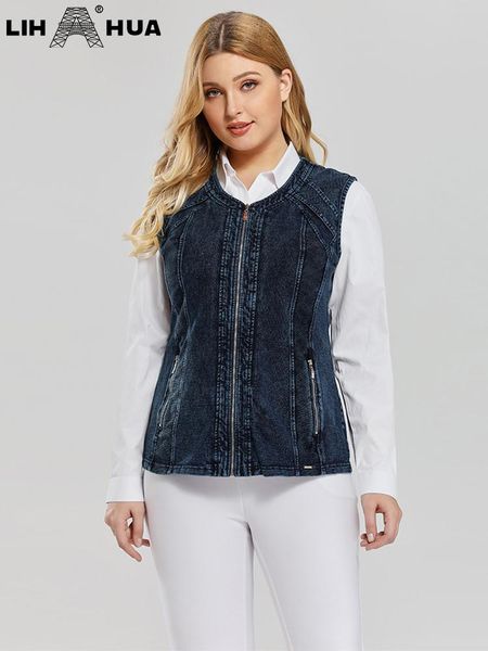 

vests lih hua women's plus size vest spring high elasticity with pockets cotton knit casual fashion vest, Black;white